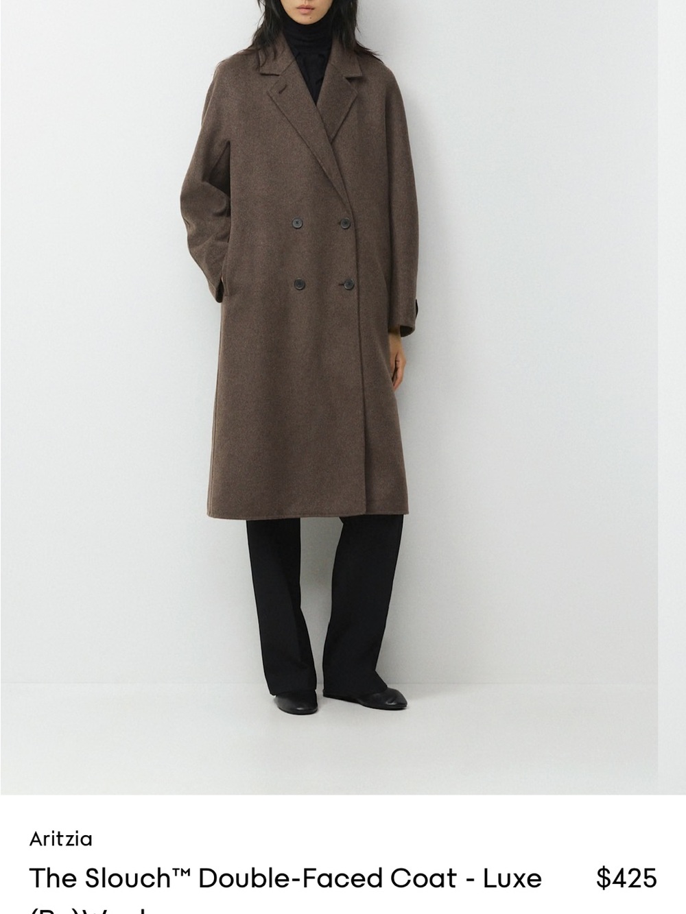 Aritzia The Slouch Double Face Wool Brown Long Coat Soot XS